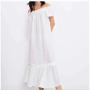 ZARA White Gauze Off Shoulder Ruffle Midi Dress Cottage Vacation Resort
